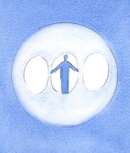 Den velsignede treenighet kan sees på som et trippellys med Kristus Gud-mannen i sentrum, 2003 (w/c på papir) av Elizabeth Wang