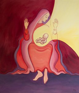 Den hellige jomfru Maria er det? Hellige hus? som fødte Guds Sønn i sitt liv og for alltid skal æres, 2001 (olje om bord) av Elizabeth Wang
