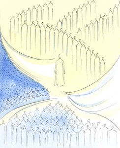 Kristus vi møter i nattverden er som ved "døråpningen" til tre områder, 2003 (w/c på papir) av Elizabeth Wang