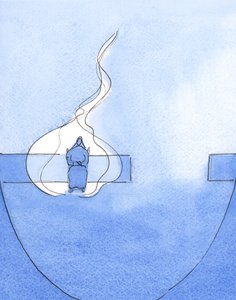 Faderen kan kle oss i sin herlighet. Jeg er en levende flamme, sa han, foran ham, mens jeg ber én bønn med Kristus, 2002 (w/c på papir) av Elizabeth Wang