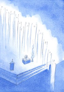 De hellige englene dannet en æresvakt fra kirkens høyder - i stille tilbedelse av Kristus, på Exposition, 2002 (w/c på papir) av Elizabeth Wang