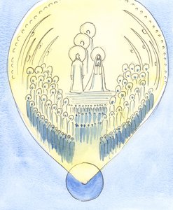 Himmelriket, hvor Gud hersker i herlighet, strekker seg så langt som til Jorden: til hvert sted, eller hver sjel, hvor Guds vilje skjer, 2004 (w/c på papir) av Elizabeth Wang