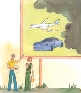 Herren viste meg folk som ropte ut i angst og uro om karbonfotavtrykk, og bekymret seg for deres jordiske liv, 2004 (w/c på papir) av Elizabeth Wang