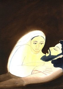 The Pieta, 2001 (w/c på papir) av Elizabeth Wang