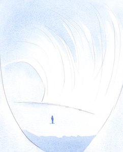 Sjelens mørke, rotete hule ble et kammer med høy tak, vakker som en perle, skinnende., 2001 (w/c på papir) av Elizabeth Wang
