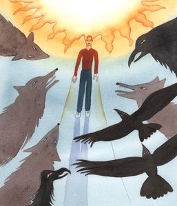 Den onde er på jobb og gjør alt han kan for å skremme, forfølge eller sluke de som ønsker å elske Gud og gjøre godt, 2004 (w/c på papir) av Elizabeth Wang