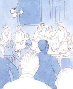 Den glade vennegjengen på festen ga glede til Gud gjennom sin nåde før måltidet, sin trofasthet til ekteskap og til vennskap, sin kjærlighet til Guds gaver som latter, mat, drikke og mu av Elizabeth Wang