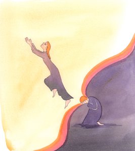 Den indre verden i sjelen som vi går inn i gjennom bønn er større enn det fysiske universet der vi er midlertidig innesperret, 2000 (w/c på papir) av Elizabeth Wang