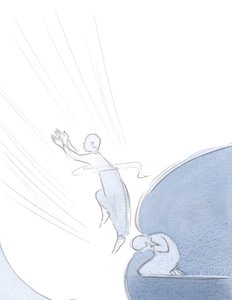 Den indre verden i sjelen som vi går inn i gjennom bønn er større enn det fysiske universet der vi er midlertidig innesperret, 2000 (w/c på papir) av Elizabeth Wang