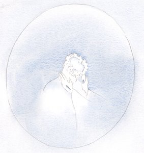 Jo mindre vi holder fast ved våre egne ønsker, jo lettere kan Kristus kle oss i sine egne dyder og skjønnhet., 2001 (w/c på papir) av Elizabeth Wang