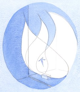 Den som tilbyr seg selv til Gud i sin helhet (som tilbyr alle ønsker, liv, energi) - priser Gud perfekt i flammen av Kristi offer., 2001 (w/c på papir) av Elizabeth Wang