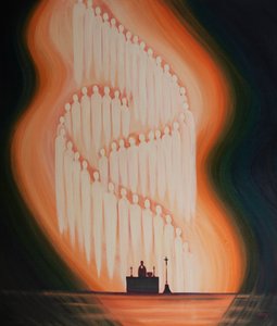 De hellige er til stede med oss under hver messe, 2001 (olje om bord) av Elizabeth Wang