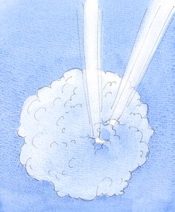 Syndene og egenkjærligheten som vises i vår verden dekker vår verden som en altomsluttende sky, 2005 (akvarell på papir) av Elizabeth Wang
