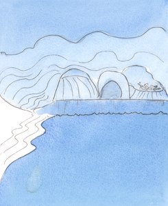 Sjelen full av Guds nåde ble representert av en myk skrånende strand, vasket av det varme havet, 2004 (w/c på papir) av Elizabeth Wang