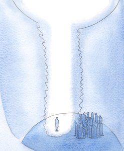 Sjelen som tømmer seg for forfengelige begjær, lager et rom på jorden for Kristus, og himmel og jord er forenet, 2000 (w/c på papir) av Elizabeth Wang