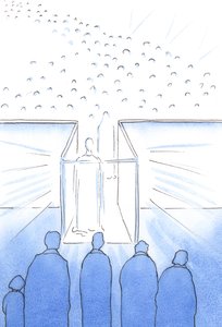 Tabernaklet er som en gang til himmelen hvor vi kan møte Kristus og hans hellige og forberede oss til himmelen ved livets slutt, 2002 (w/c på papir) av Elizabeth Wang