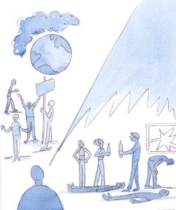 Det er mange farer for det jordiske livet, som forurensning og hungersnød, 2004 (akvarell på papir) av Elizabeth Wang