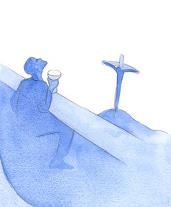 Dette var grunnen til Kristi avskjed fra venner ved hans siste nattverd, for hans pine og hans død - grunnen var synd, 2002 (w/c på papir) av Elizabeth Wang