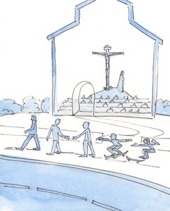 De som ikke bryr seg om å gå til messe er skyldige i mer enn bare latskap, i Guds øyne, 2004 (w/c på papir) av Elizabeth Wang