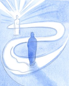 Gjennom sin Hellige Ånd, ledende, styrende og beroligende, mildt og kraftfullt, er Kristus konstant på jobb i våre liv, 2001 (w/c på papir) av Elizabeth Wang