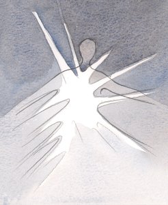 Gjennom en sjels selvutgivelse, handler Gud til det gode gjennom den sjelen, og utøser sin nåde og velsignelser., 2001 (w/c på papir) av Elizabeth Wang