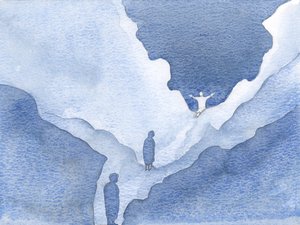 Gjennom lag etter lag styrte Kristus meg forbi alle bilder mot Guds mørke univers i sjelen, 2000 (w/c på papir) av Elizabeth Wang