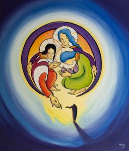 Gjennom omvendelse og tro på Kristus lar vi ham trekke oss inn i hjertet av den hellige treenighet, 2001 (olje om bord) av Elizabeth Wang