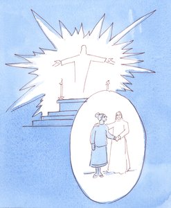 Vi har rett i å forene oss med Kristi selvofring i messen, men vi gir Gud Faderen ytterligere ære hvis vi stopper opp i privat bønn, hele dagen, for å fornye vårt selvofring, 2004 (w av Elizabeth Wang