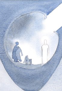 Vi kan holde Kristus på avstand ved våre forutsetninger, eller ved forkledningen vi tar på oss i bønn, 2000 (w/c på papir) av Elizabeth Wang