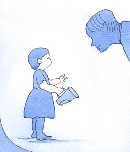 Vi må stå foran Guds blikk som småbarn som er angrende, men også modige og tillitsfulle, 2003 (w/c på papir) av Elizabeth Wang