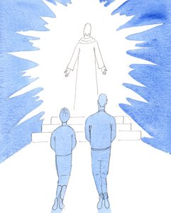Vi må granske livene våre, for å se om Kristus virkelig er «tronet» i våre hjerter og hjem, eller om «guden» vi tjener er våre egne ønsker og ambisjoner, 2005 (akvarell på papir) av Elizabeth Wang