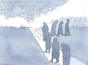 Vi finner bare den lille døren til livet når vi følger lidelsens vei., 2000 (w/c på papir) av Elizabeth Wang