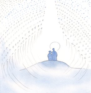 Vi satt i bønn sammen. Jeg så den store folkemengden i himmelen som tilber Gud uavbrutt, i og gjennom Kristus vår Frelser, 2000 (w/c på papir) av Elizabeth Wang