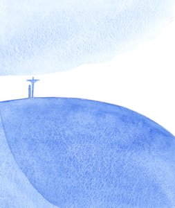 Vi som ber med Kristus (ved den hellige messe) gir ofringen som han ga på Golgata, ofrer offeret, bønnfaller for alle, 2001 (w/c på papir) av Elizabeth Wang