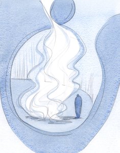 For et nådens bål, når vi avslører og legger frem for Kristus alle våre feil og svakheter., 2001 (w/c på papir) av Elizabeth Wang