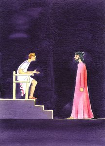 "Hva er sannhet?" sa Pilatus til Jesus, 2001 (w/c på papir) av Elizabeth Wang
