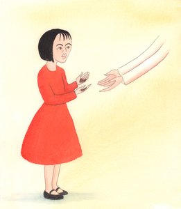 Når Gud tilgir våre synder, er han like øm som en mor som nærmer seg sitt elskede barn og sier: "Glem det, jeg skal snart vaske disse merkene av hendene dine", 2000 (w/c på papir) av Elizabeth Wang