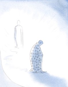 Når en sjel gir opp sine personlige ambisjoner, for Kristi kjærlighet, gir Kristus den kappen den vil bære når den går mot Faderen., 2001 (w/c på papir) av Elizabeth Wang