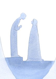 Da Jesusbarnet ble funnet i tempelet, bøyde han seg fremover og forklarte stille for sin hellige mor (med uendelig vennlighet) at hans arbeid allerede hadde begynt., 2001 (w/c på papir) av Elizabeth Wang