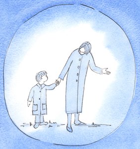 Når vi veileder og hjelper noen i nød kan vi være som en mor som leder, instruerer og oppmuntrer et lite barn, 2003 (w/c på papir) av Elizabeth Wang
