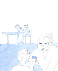 Når vi presenterer våre offergaver for Vår Hellige Frue, slik at hun kan fullkommengjøre dem før vi nærmer oss Herren, er vi som et barn som sjekker en gave med moren sin, før hun nærmer seg en elsket far med en bursdagsgave, 2005 (akvarell på papir) av Elizabeth Wang