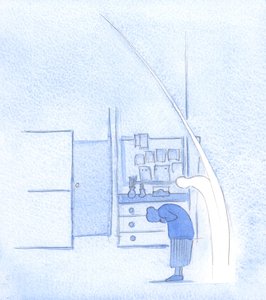 Hver gang jeg bøyer meg for den hellige treenighet, gjør min hellige engel det samme, akkurat som han gjenspeiler ethvert ærbødig tegn på korset, 2002 (w/c på papir) av Elizabeth Wang