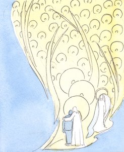 Når vi ber i Jesu navn, selv i mørke eller ensomhet, tar vi del i livet til hele himmelens selskap, 2004 (w/c på papir) av Elizabeth Wang