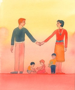 Der et ektepar virkelig elsker hverandre og elsker Gud, ønsker de å gjøre hans vilje, 2002 (w/c på papir) av Elizabeth Wang