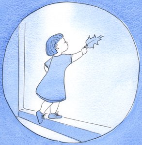 Den som resiterer en bønn med ærbødighet og kjærlighet er som et barn som bringer et vakkert blad til bestefaren sin i tillit og glede, 2002 (w/c på papir) av Elizabeth Wang