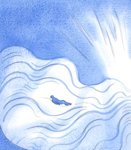 Den som stoler på Gud kan "se" seg selv ikke som å drukne i Guds hellighet, snarere som å bli båret på et hav av medfølelse, 2002 (w/c på papir) av Elizabeth Wang
