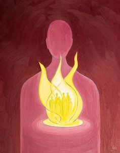 Med Guds kjærlighet kan vi hjelpe og be for dem vi bærer i våre hjerter, 2000 (olje om bord) av Elizabeth Wang