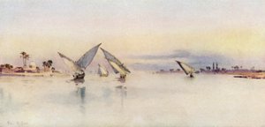 En grå dag på Nilen (farge litho) av Ella Du Cane