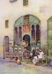En arabisk kafé, Kairo (farge litho) av Ella Du Cane