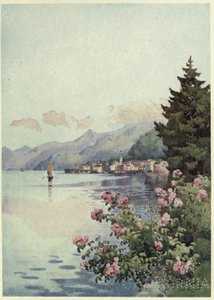Bellagio fra Villa Melzi, Lago di Como, Illustrasjon fra 